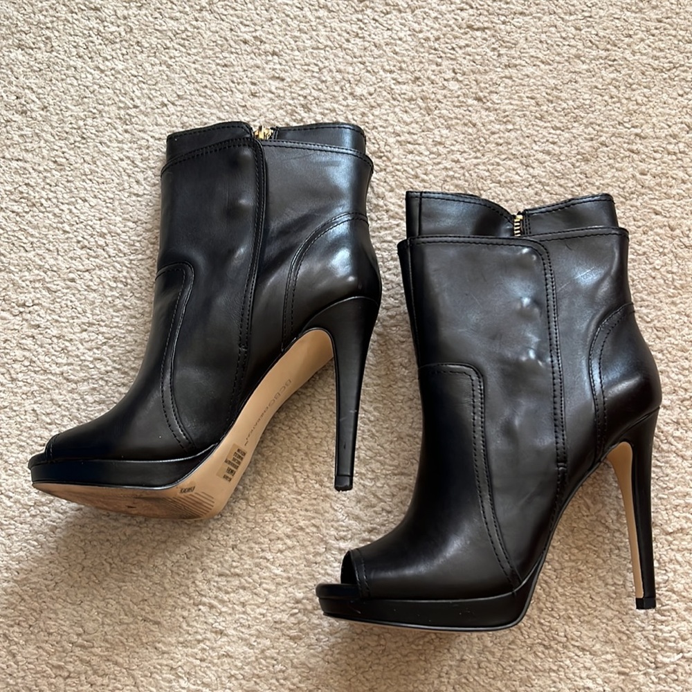 Bcbgeneration Peep Toe Leather Platform Booties 6… - image 2
